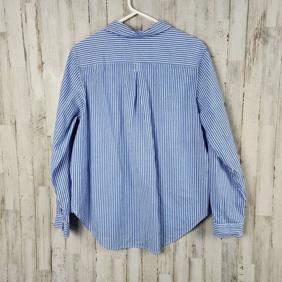 Jeans by Buffalo Striped Floral Button-Down Shirt Blue Red Size Large - Picture 2 of 9